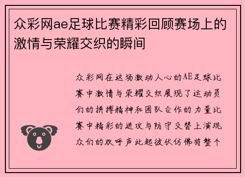 众彩网ae足球比赛精彩回顾赛场上的激情与荣耀交织的瞬间