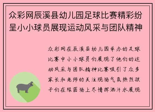 众彩网辰溪县幼儿园足球比赛精彩纷呈小小球员展现运动风采与团队精神